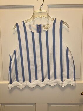 Sail to Sable Blue and White Striped Scallop-Hem Tank nwot size medium M 6 8 10